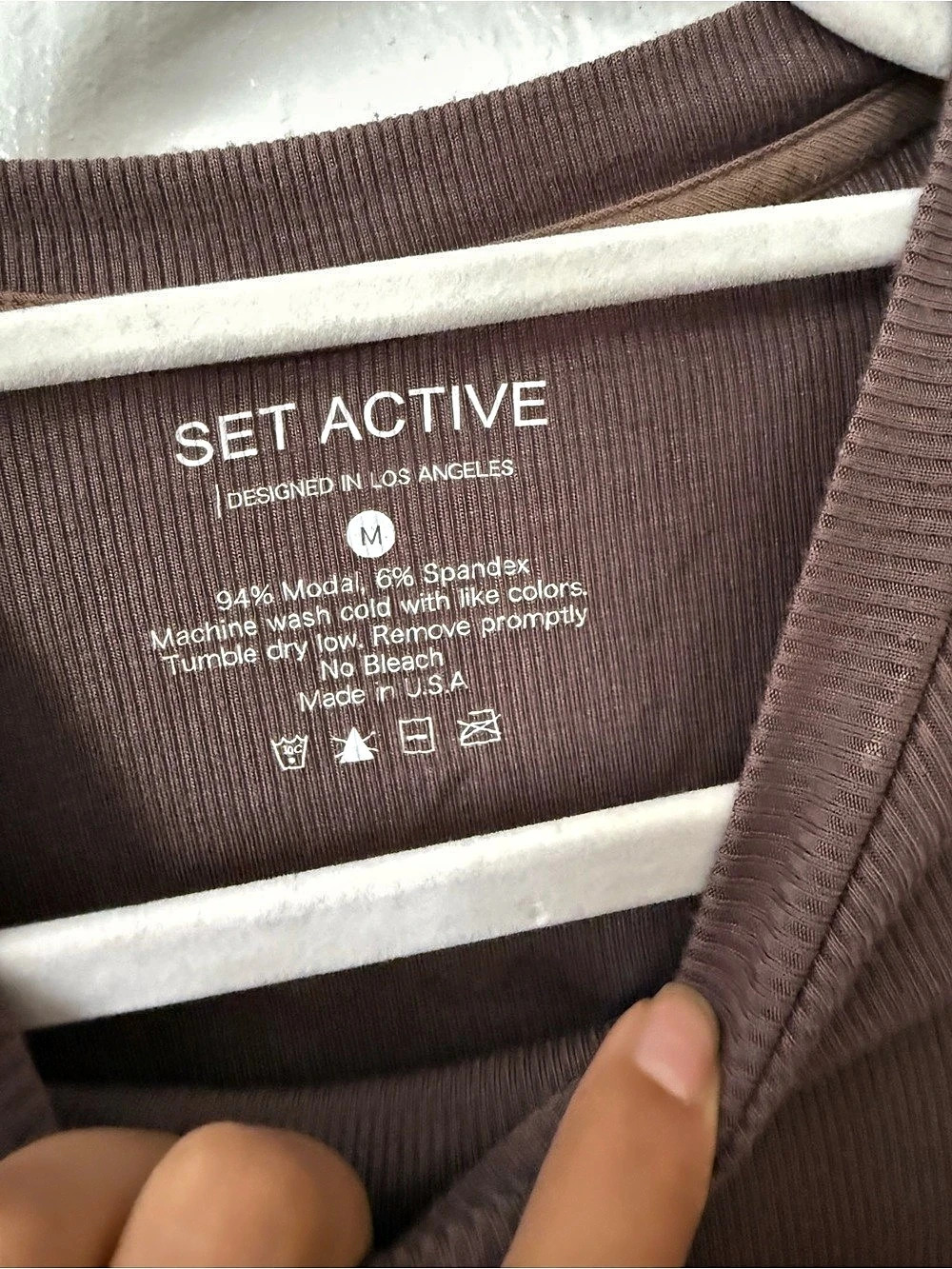 Set Active Ribbed Modal Body Tee Cropped Tee Brown Medium - Picture 3 of 3